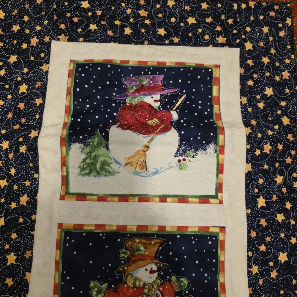 Vintage Handmade Quilted Christmas Table Runner 31.5X16 Inches Holiday‎ Snowmen